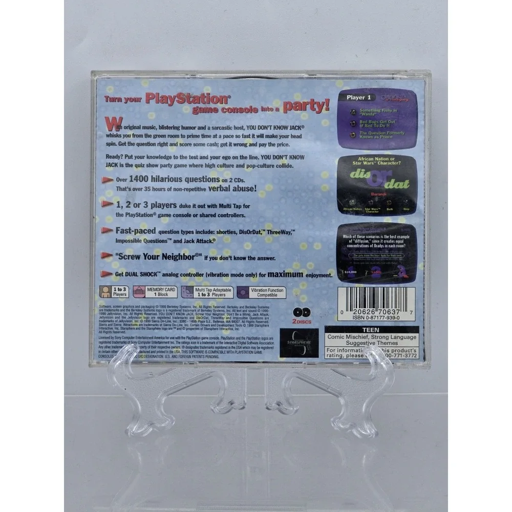 You Don't Know Jack (Sony PlayStation‎ 1, 1999) CIB Complete 2-disc Set